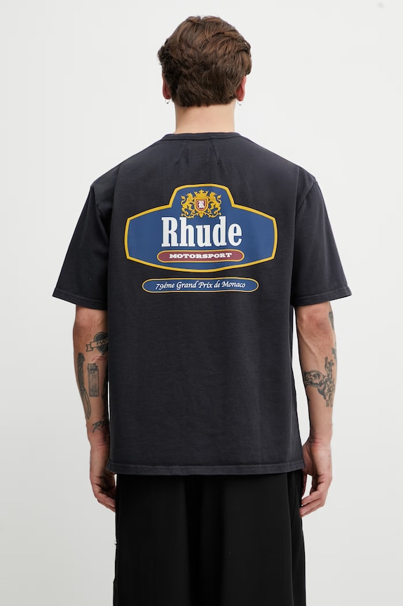 Одежда RHUDE Racing Crest футболка мужская из хлопка RHSS26TT04012 чёрный
