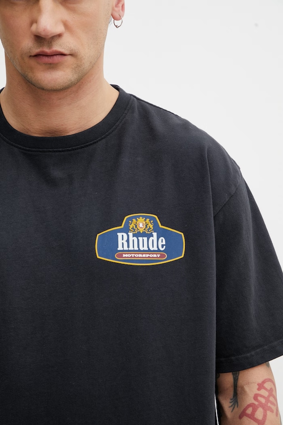 RHUDE Racing Crest футболка мужская из хлопка чёрный RHSS26TT04012