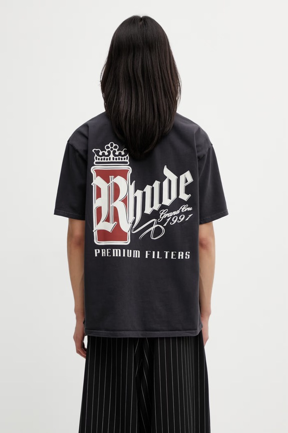 RHUDE Fumar 91 футболка из хлопка для мужчин чёрный RHSS26TT07012