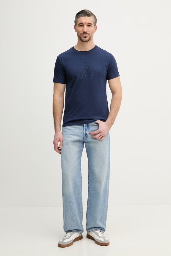 Βαμβακερό μπλουζάκι Trussardi G0278300125N σκούρο μπλε SS26