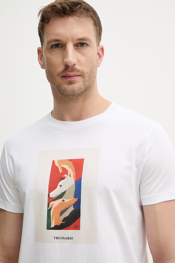 Βαμβακερό μπλουζάκι Trussardi λευκό G0688000163N