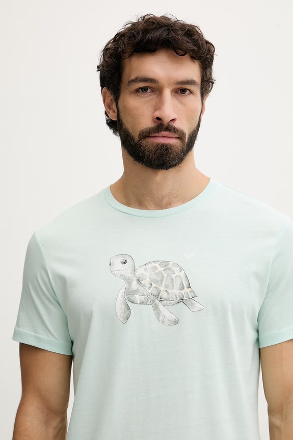 Ρούχα Emporio Armani Underwear t-shirt ανδρικό βαμβακερό EM000574.AF20447 τιρκουάζ