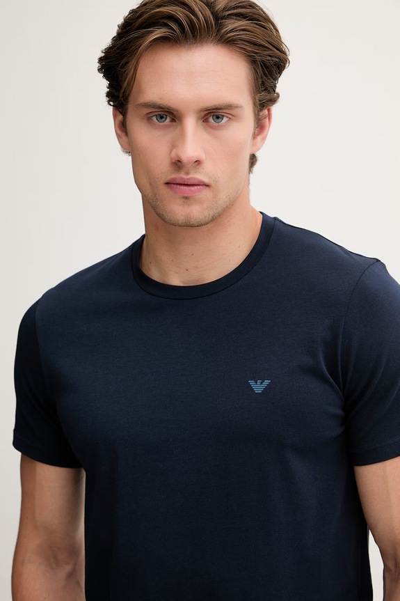 Emporio Armani Underwear T-shirt basic męski bawełniany z elastanem 2-pack granatowy EM000391.AF18881