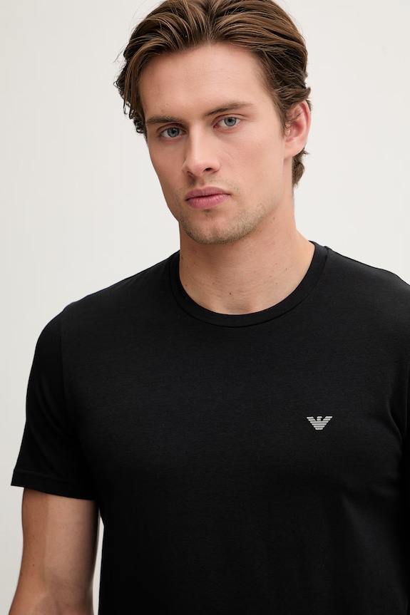 Emporio Armani Underwear T-shirt basic męski bawełniany z elastanem 2-pack czarny EM000391.AF18881
