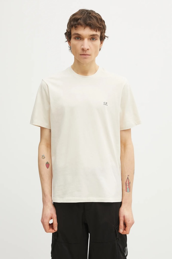 C.P. Company t-shirt bawełniany nadruk beżowy 20CMTS725A005100W