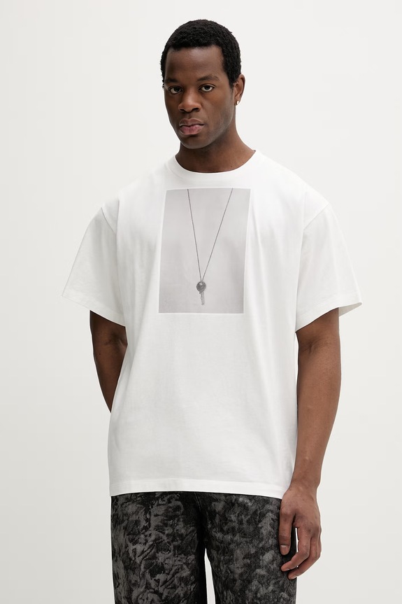 Bavlněné tričko MM6 Maison Margiela kulatý bílá SH0GC0068.M20050