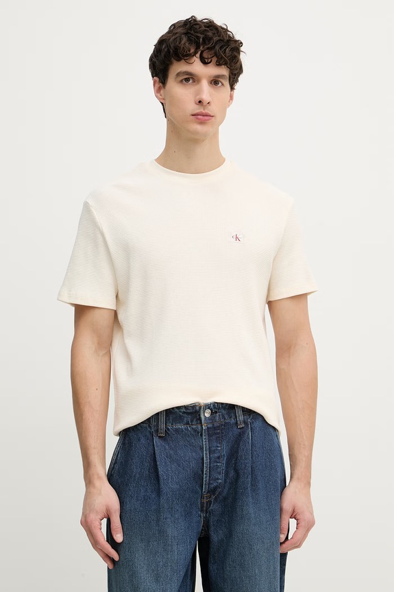 Calvin Klein Jeans tričko pánské s bavlnou béžová LV04RD008G