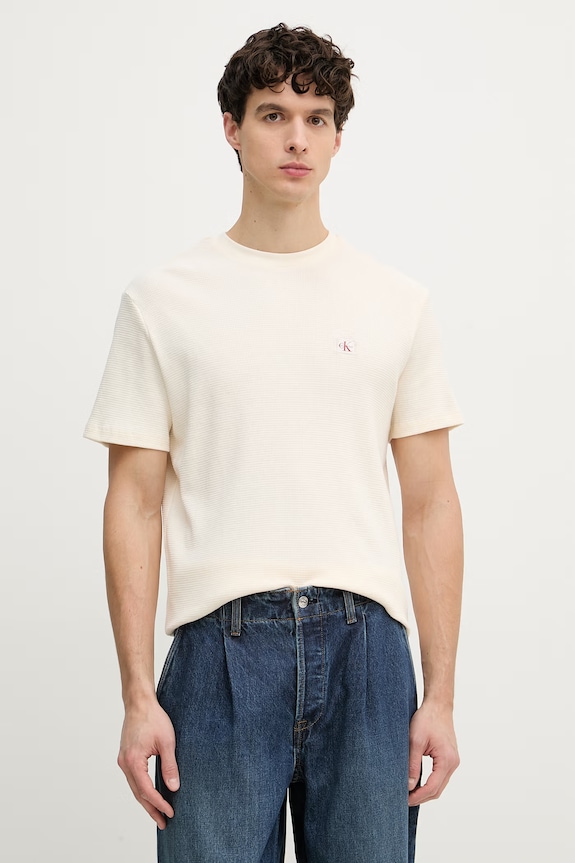 Calvin Klein Jeans tričko pánské s bavlnou béžová LV04RD008G