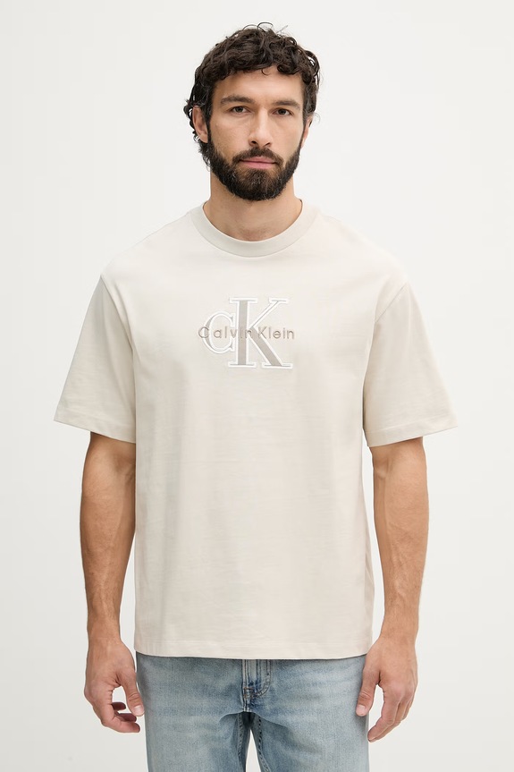 Calvin Klein Jeans T-shirt męski bawełniany beżowy LV04RF819G