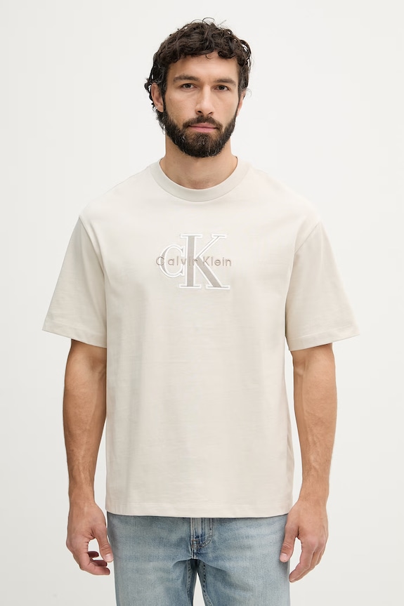 Calvin Klein Jeans T-shirt męski bawełniany beżowy LV04RF819G