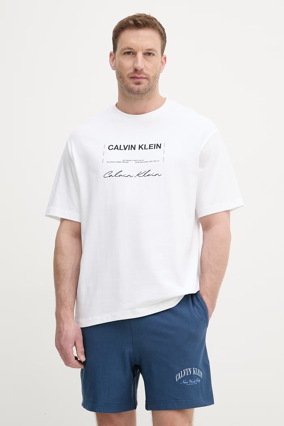 Calvin Klein Jeans tričko pánske bavlnené biela LV04RE827G