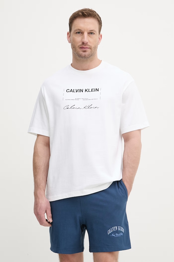Calvin Klein Jeans tričko pánske bavlnené biela LV04RE827G