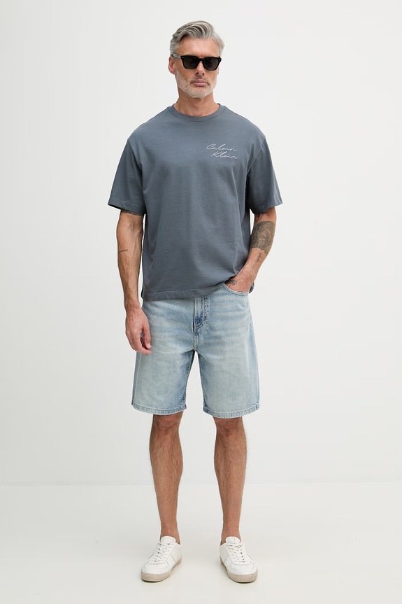 Calvin Klein Jeans tričko pánske bavlnené LV04RE828G sivá SS26