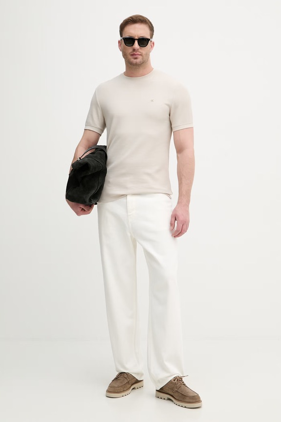 Calvin Klein Jeans tričko pánske s bavlnou LV04RF206G béžová SS26