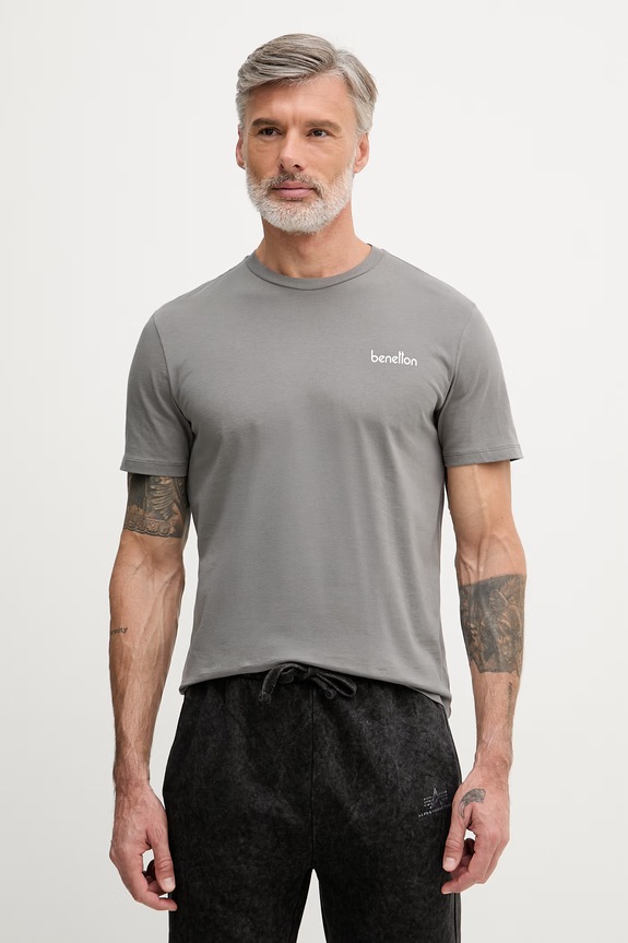 United Colors of Benetton tricou pentru bărbați, din bumbac gri 39VFU1096