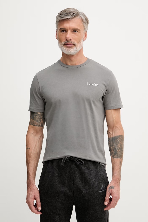 United Colors of Benetton tricou pentru bărbați, din bumbac gri 39VFU1096