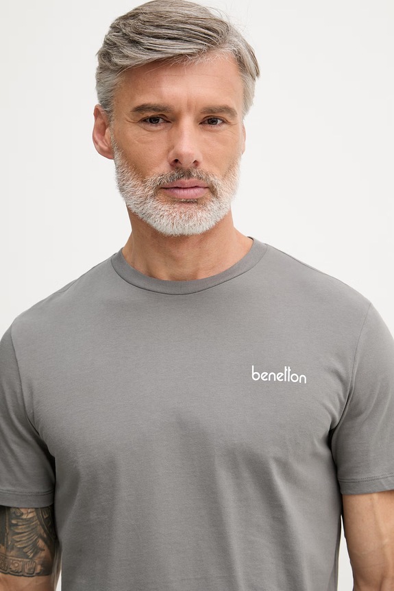 United Colors of Benetton tricou pentru bărbați, din bumbac gri 39VFU1096
