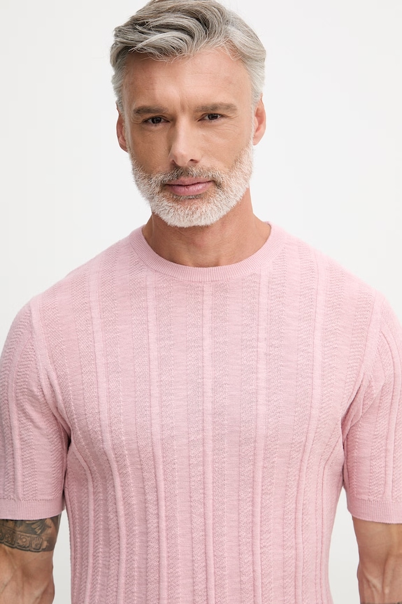 United Colors of Benetton tricou tricotat pentru bărbați, cu amestec de in roz 1DC3U10BL