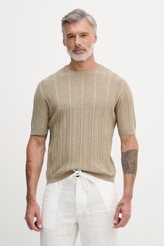 United Colors of Benetton tricou tricotat pentru bărbați, cu amestec de in bej 1DC3U10BL