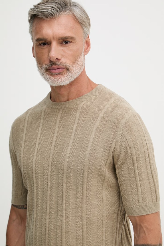 United Colors of Benetton tricou tricotat pentru bărbați, cu amestec de in bej 1DC3U10BL