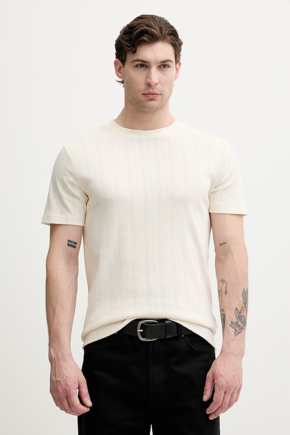 Lindbergh T-shirt męski bawełniany beżowy 30.400315