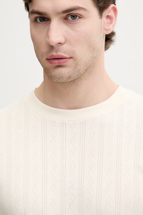 Lindbergh T-shirt męski bawełniany beżowy 30.400315