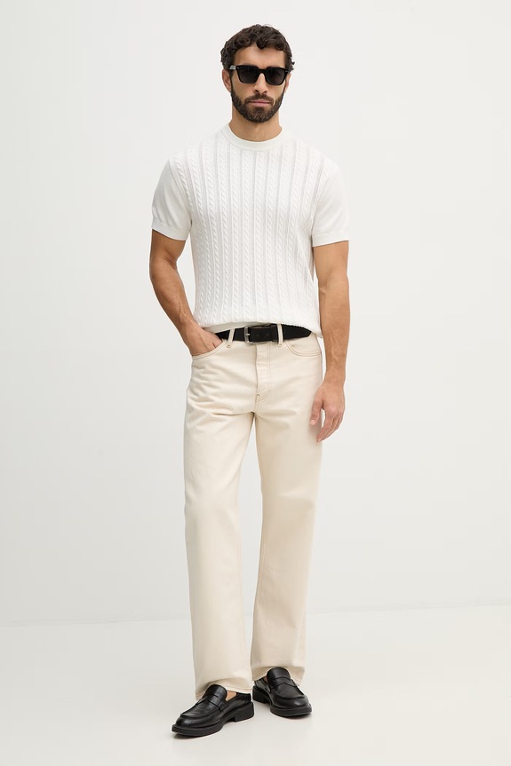 Lindbergh t-shirt bawełniany 30.804115 beżowy SS26