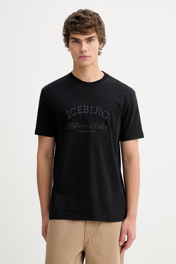 Βαμβακερό μπλουζάκι Iceberg βαμβάκι μαύρο F040.6325