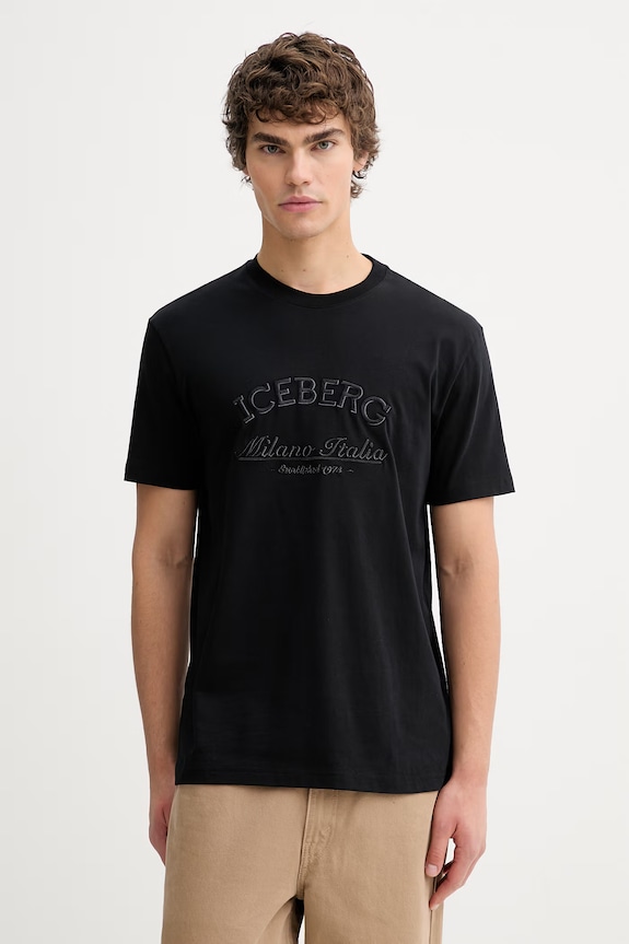 Βαμβακερό μπλουζάκι Iceberg βαμβάκι μαύρο F040.6325