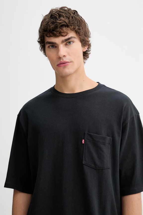 Βαμβακερό μπλουζάκι Levi's HALF SLV PKT μαύρο 005OB.0003