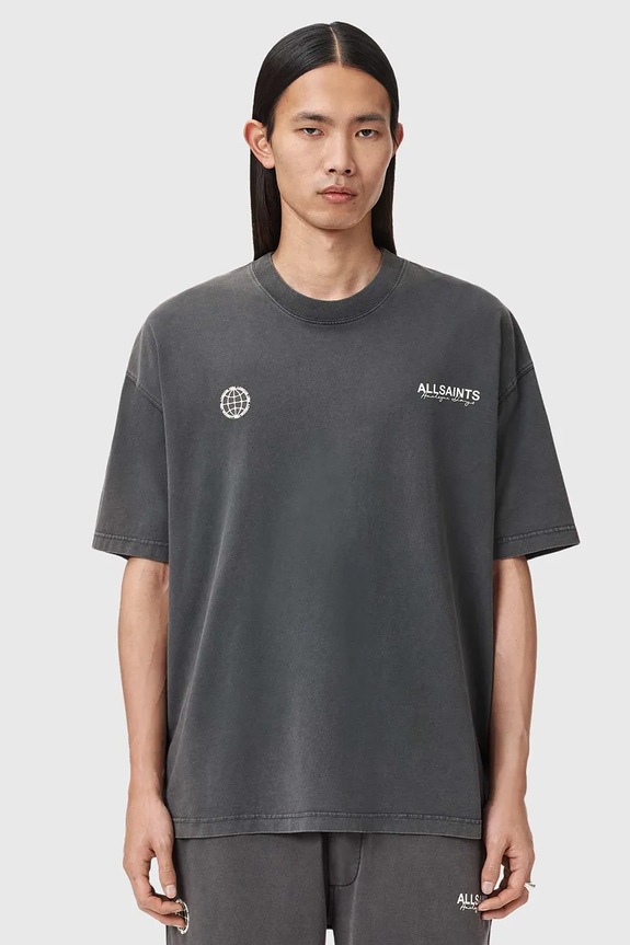 Bavlnené tričko AllSaints EMBLEM potlač sivá M006PE