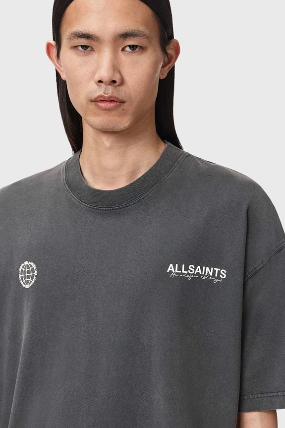 Bavlnené tričko AllSaints EMBLEM sivá M006PE