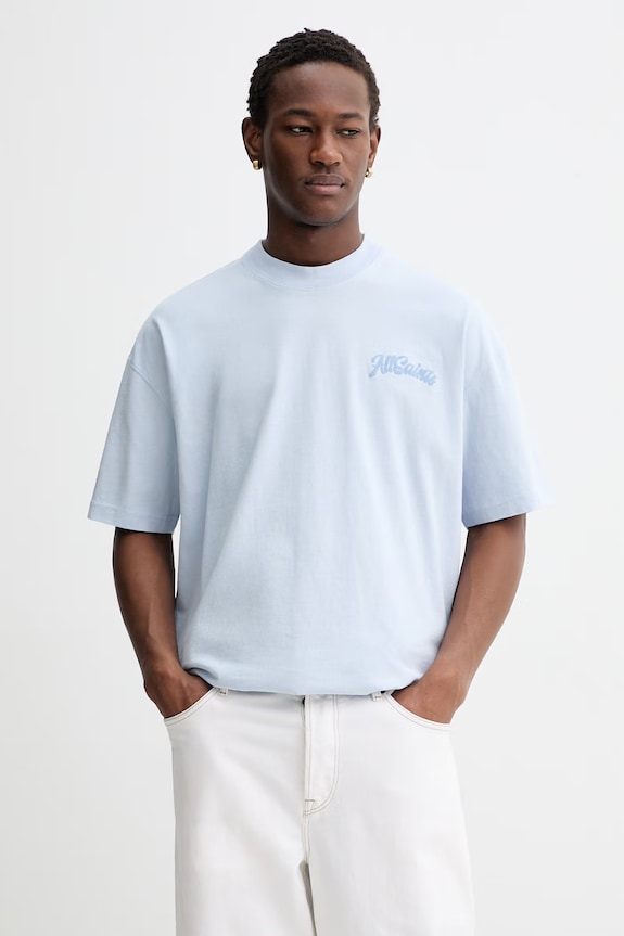 AllSaints t-shirt bawełniany ODYSSEY nadruk niebieski M008PE