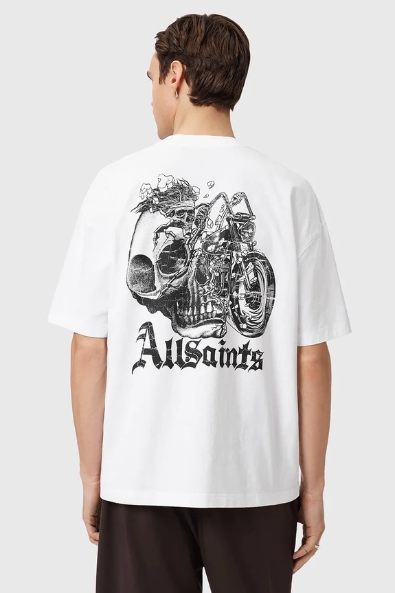 Βαμβακερό μπλουζάκι AllSaints PANHEAD στάμπα λευκό M021PE