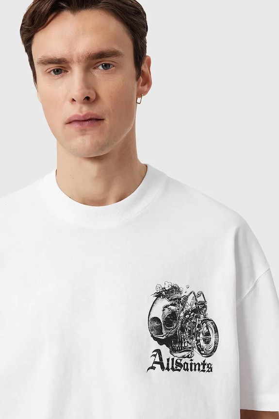 Βαμβακερό μπλουζάκι AllSaints PANHEAD λευκό M021PE