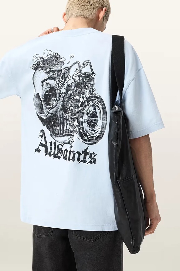 Βαμβακερό μπλουζάκι AllSaints PANHEAD μπλε M021PE