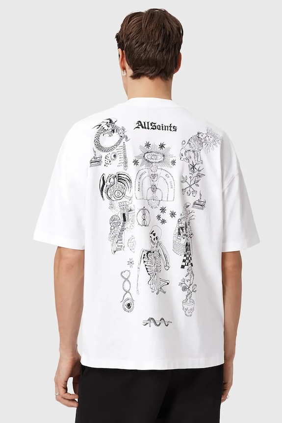 Βαμβακερό μπλουζάκι AllSaints TERRA στάμπα λευκό M023PE