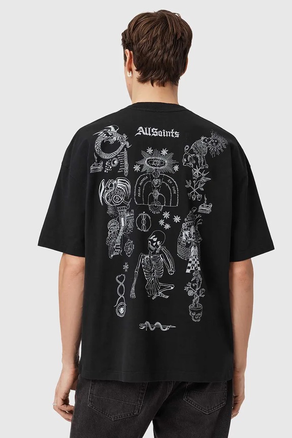 Βαμβακερό μπλουζάκι AllSaints TERRA στάμπα μαύρο M023PE