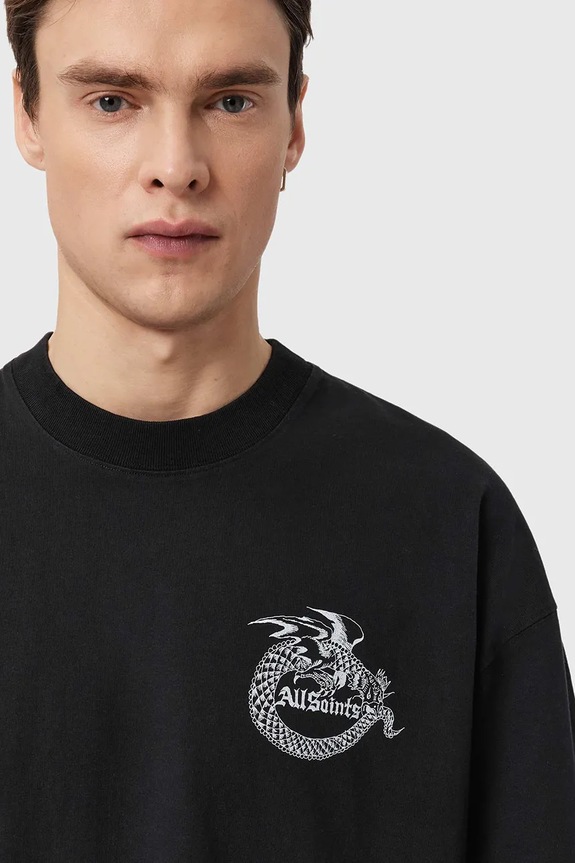 Βαμβακερό μπλουζάκι AllSaints TERRA μαύρο M023PE