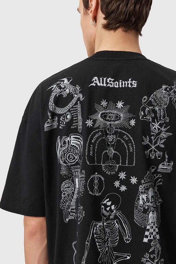 Βαμβακερό μπλουζάκι AllSaints TERRA M023PE μαύρο