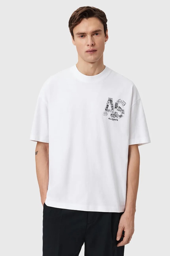 Памучна тениска AllSaints MIXTAPE M031PE бял SS26