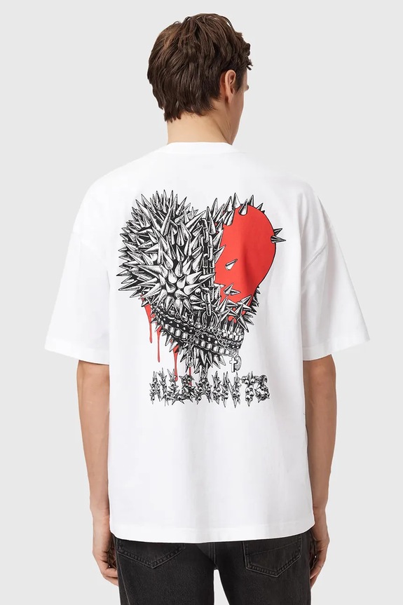 Βαμβακερό μπλουζάκι AllSaints CHASTE στάμπα λευκό M042PE