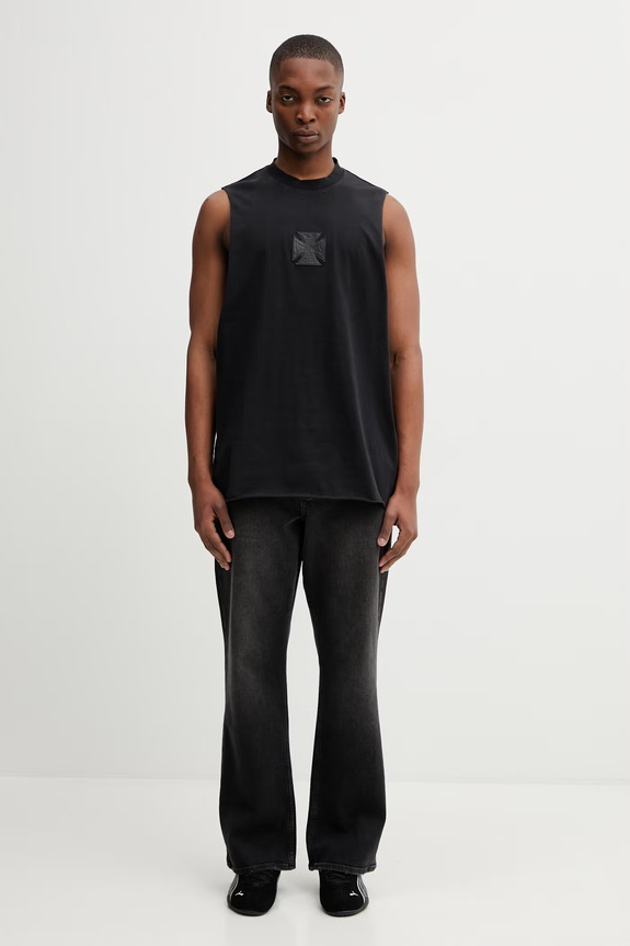 VETEMENTS t-shirt bawełniany Biker Leather Cross ME76TR155B czarny