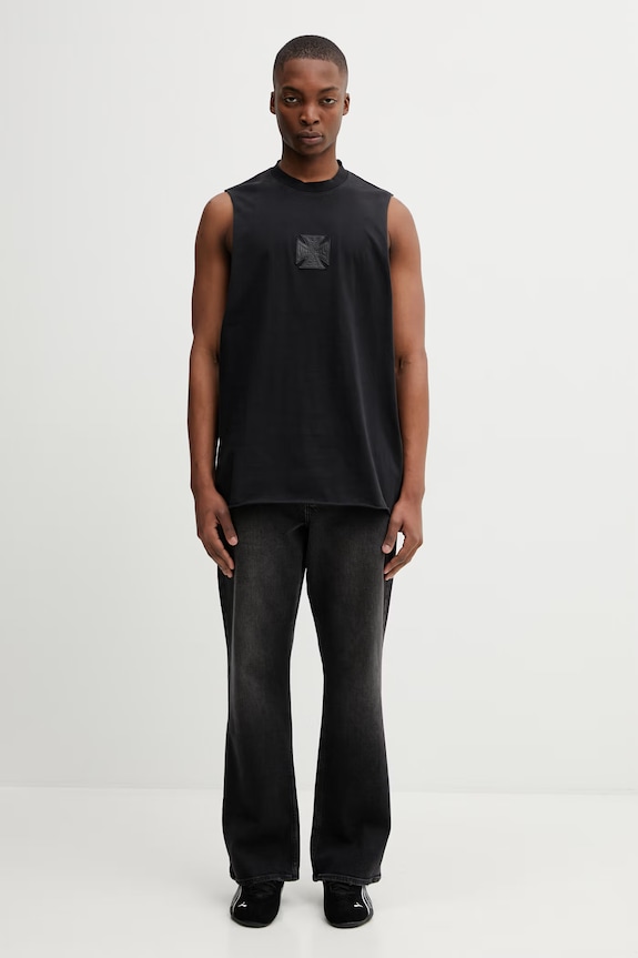 VETEMENTS t-shirt bawełniany Biker Leather Cross ME76TR155B czarny