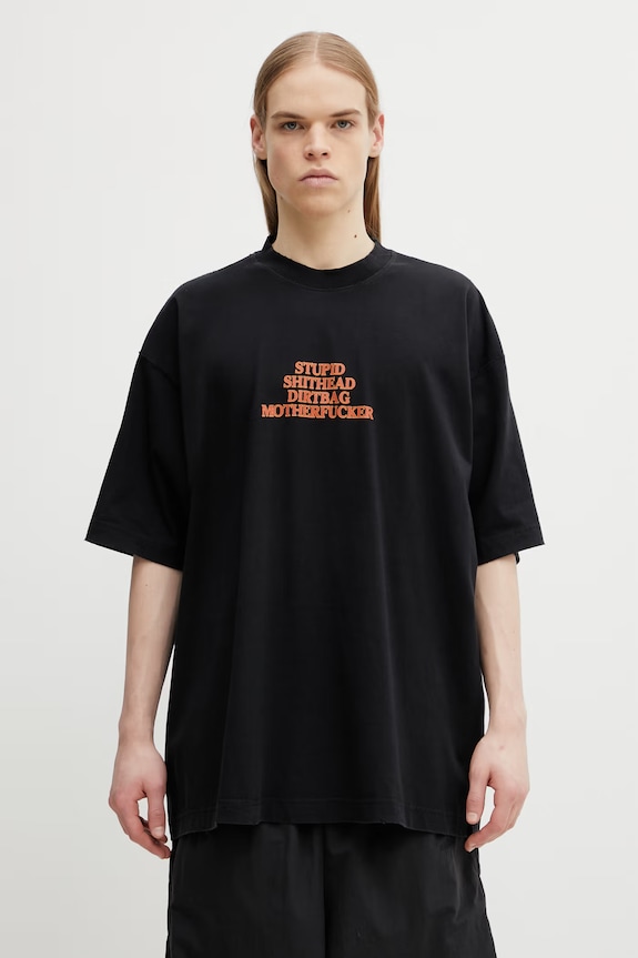 Бавовняна футболка VETEMENTS MF надрук чорний ME76TR221B