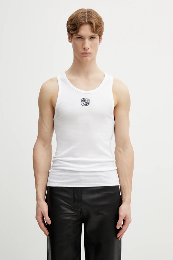 Tričko VETEMENTS Biker Cross Logo s elastanem bílá ME76TT156W