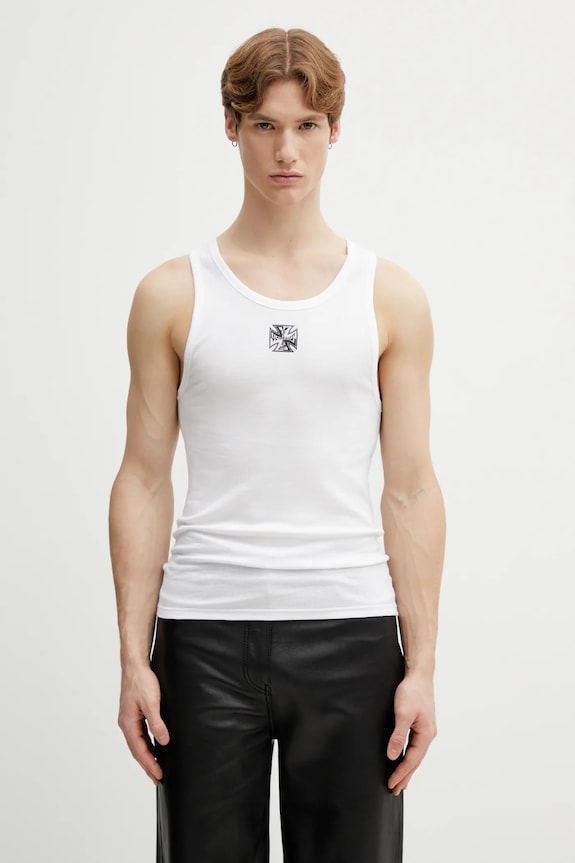 Tričko VETEMENTS Biker Cross Logo s elastanem bílá ME76TT156W
