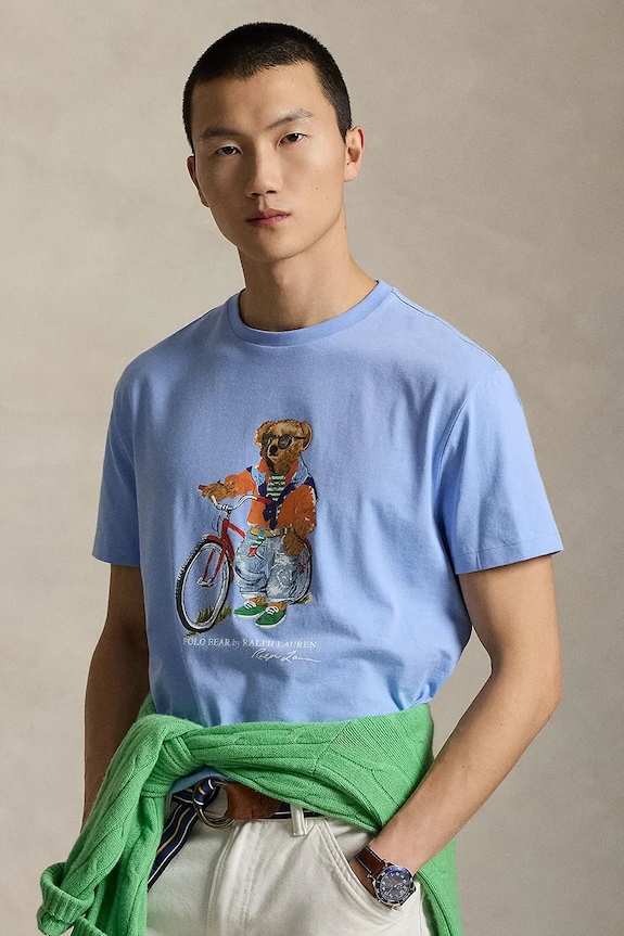 Bavlnené tričko Polo Ralph Lauren potlač modrá 710B16612