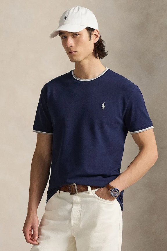Polo Ralph Lauren t-shirt z elastanem granatowy 710963492