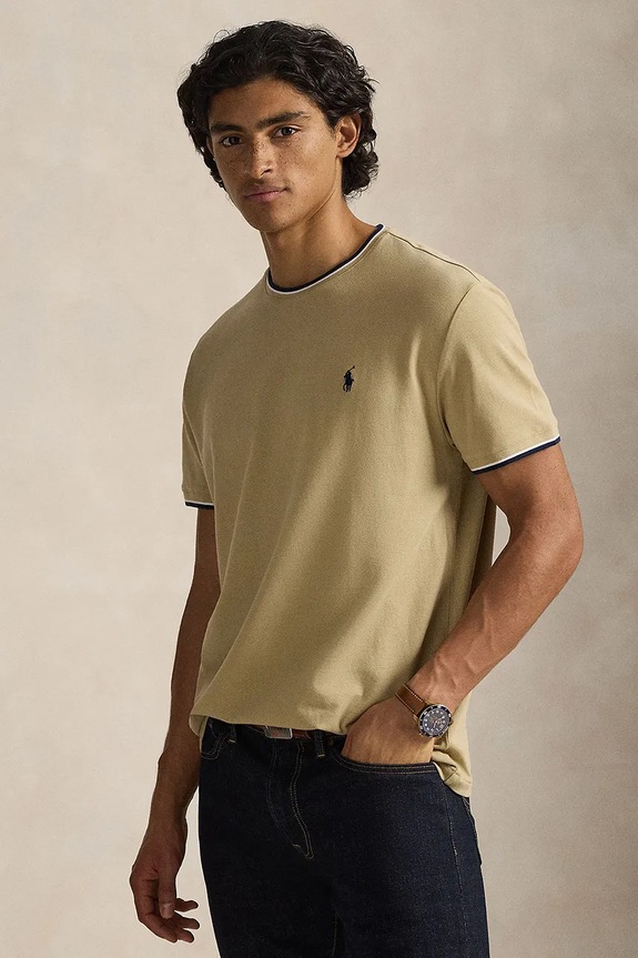 Tričko Polo Ralph Lauren jednofarebný béžová 710963492